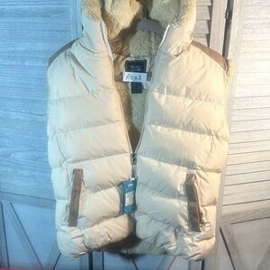 Zshow off white puffer vest with brown trim